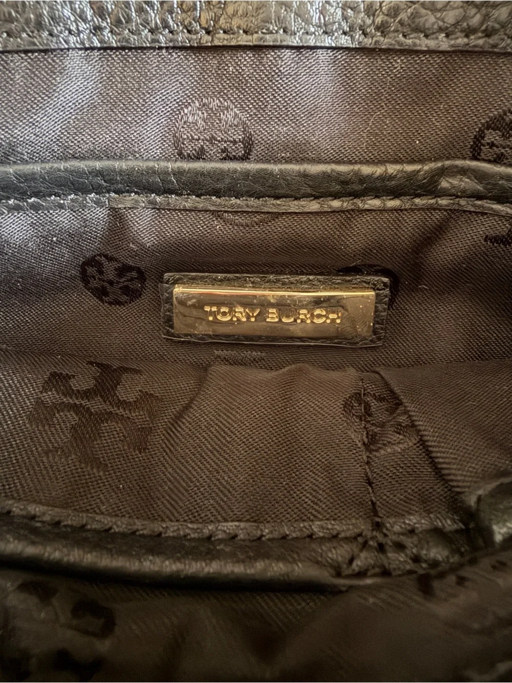 Tory Burch Black Pebbled Leather Purse with Gold Chain